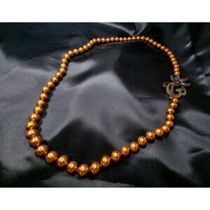 Heidi Daus Long Orange Pearl Necklace With Multicolor Jeweled Floral Pendant